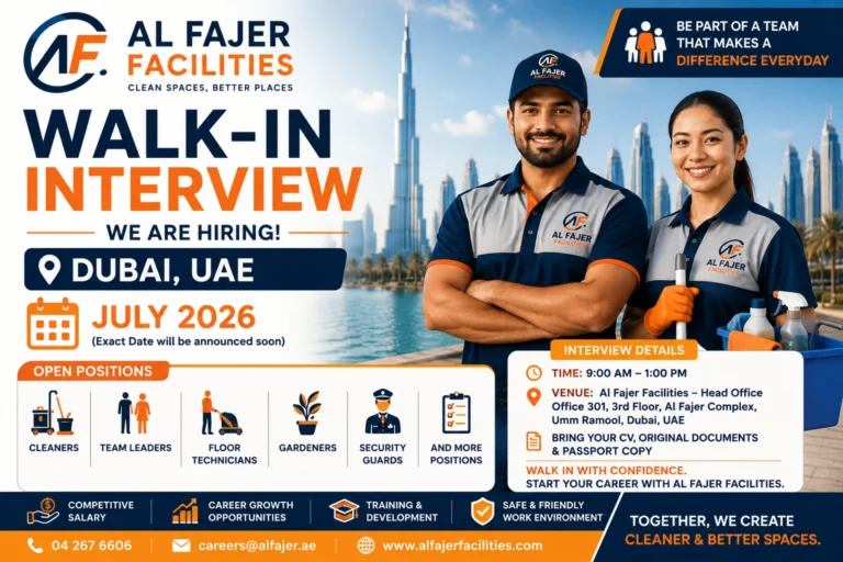 Al Fajer Facilities Walk-in Interview Dubai, Open Day hiring
