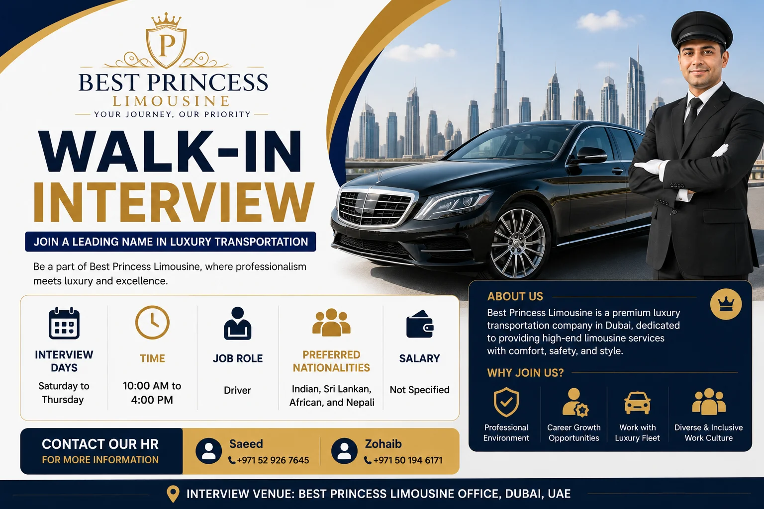 Best Princess Limousine Walk-in Interview in Dubai