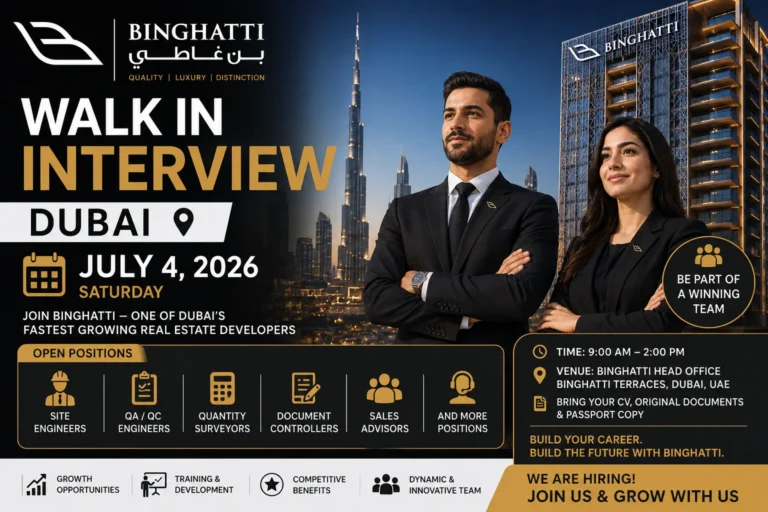 Binghatti Walk in Interview Dubai on July 4