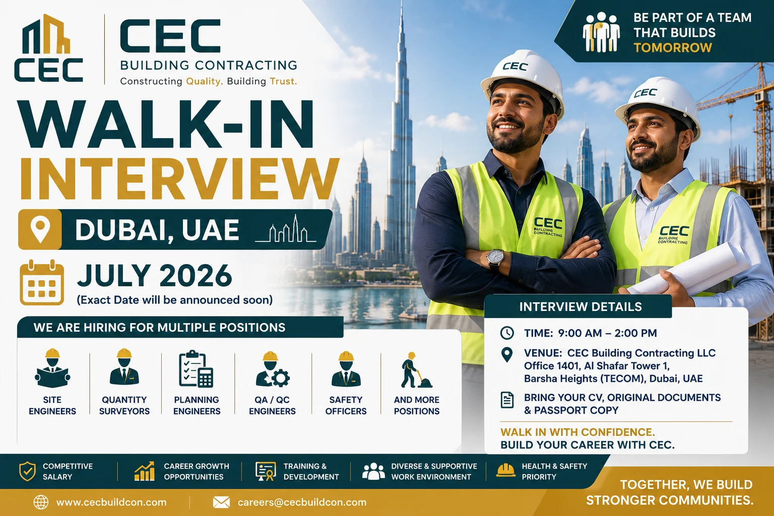 CEC Building Contracting Walk-In Interview in Dubai