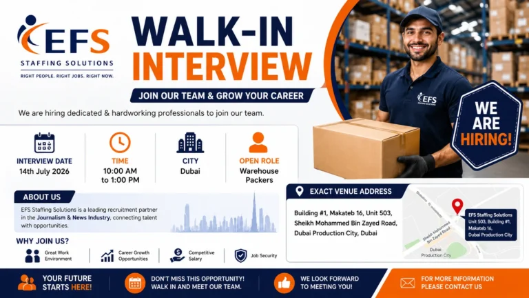 EFS Staffing Solutions Walk-In Interview in Dubai