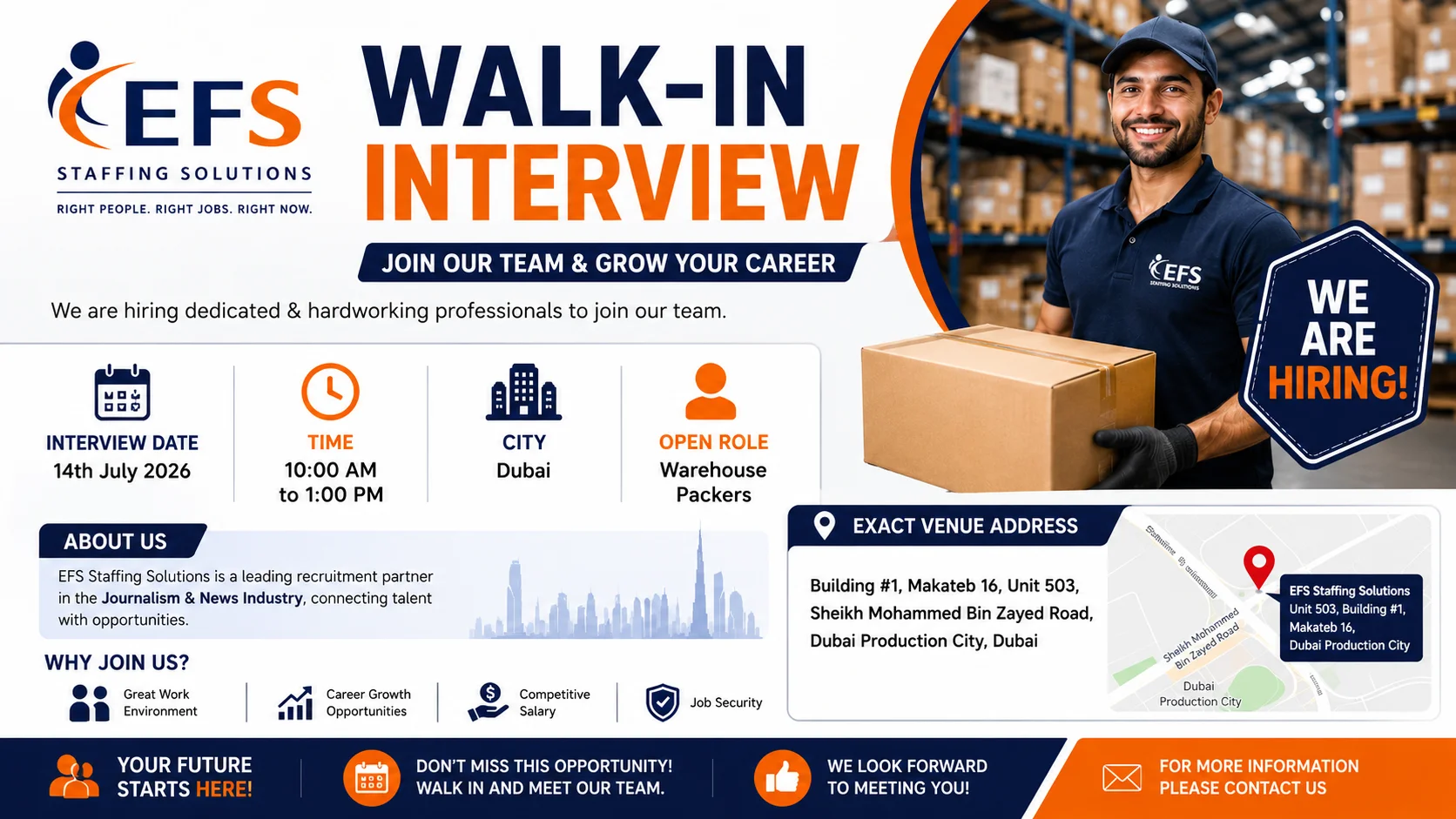 EFS Staffing Solutions Walk in Interview in Dubai