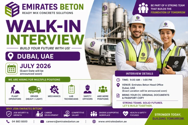 Emirates Beton Walk-In Interview in Dubai, July 2026