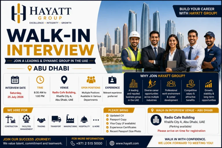 Hayatt Group Walk in Interview in Abu Dhabi