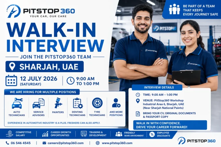 PitStop360 Walk-in Interview in Sharjah