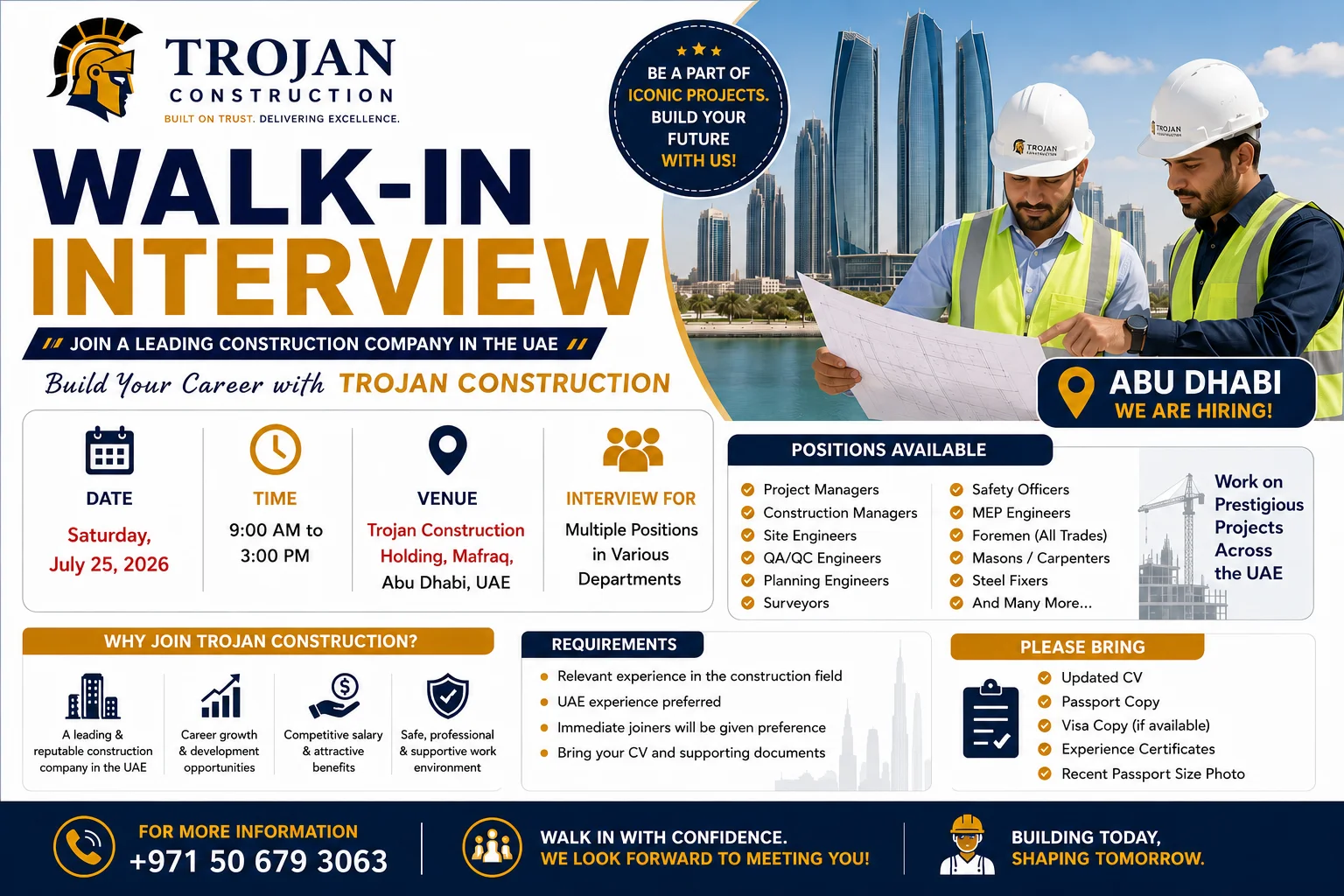 Trojan Construction Walk in Interview in Abu Dhabi