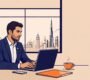 UAE professional writing a follow-up email beside interview materials and coffee.