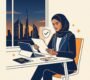 UAE professional reviewing a part-time work permit with documents and a laptop.