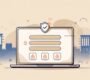 Laptop showing a secure UAE government job application portal with upload icons and a shield.