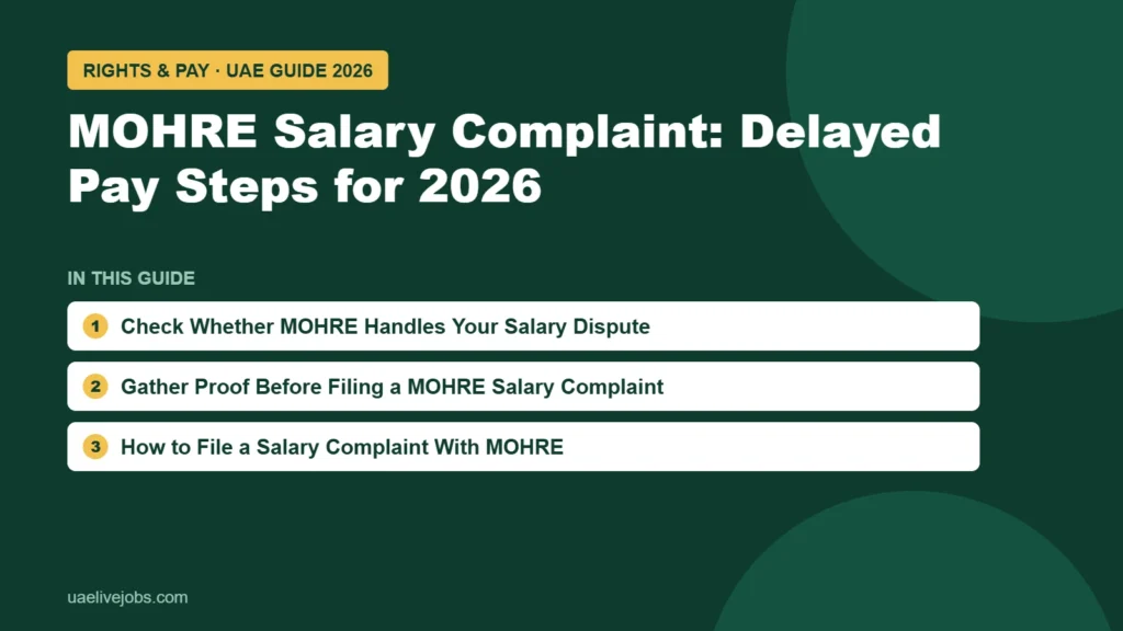 MOHRE Salary Complaint: Delayed Pay Steps for 2026: Check Whether MOHRE Handles Your Salary Dispute, Gather Proof Before Filing a MOHRE Salary Complaint, How to File a Salary Complaint With MOHRE