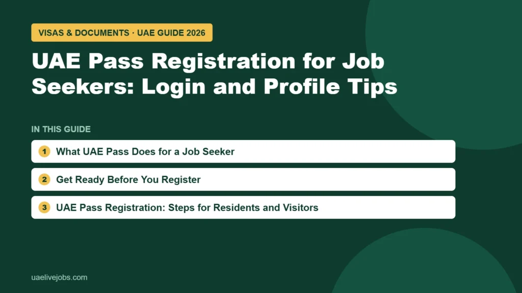 UAE Pass Registration for Job Seekers: Login and Profile Tips: What UAE Pass Does for a Job Seeker, Get Ready Before You Register, UAE Pass Registration: Steps for Residents and Visitors