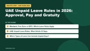 UAE Unpaid Leave Rules in 2026: Approval, Pay and Gratuity: Mainland, Free Zone or DIFC: Which Leave Rules Apply, UAE Unpaid Leave Rules: What Article 33 Says, Which Types of Leave Can Include Unpaid Days?