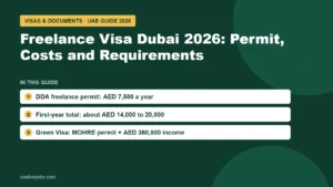 Freelance visa Dubai 2026: DDA permit AED 7,500 a year, first-year total about AED 14,000 to 20,000, Green Visa requirements