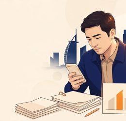 Employee reviews payslips, contract papers, and bank records at a desk.