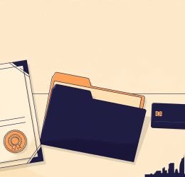 Blank UAE salary certificate beside a folder, bank card, house key, and skyline.